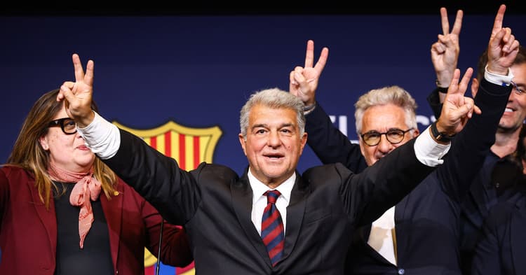 Joan Laporta omvald som president i FC Barcelona - firar samtidigt seger på planen
